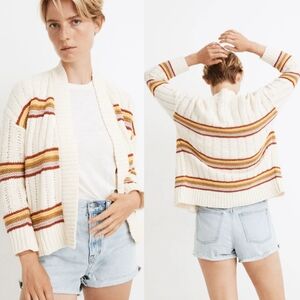 Madewell Textured Striped Open Front Sweater Cardigan Cozy Chic Casual Weekend S